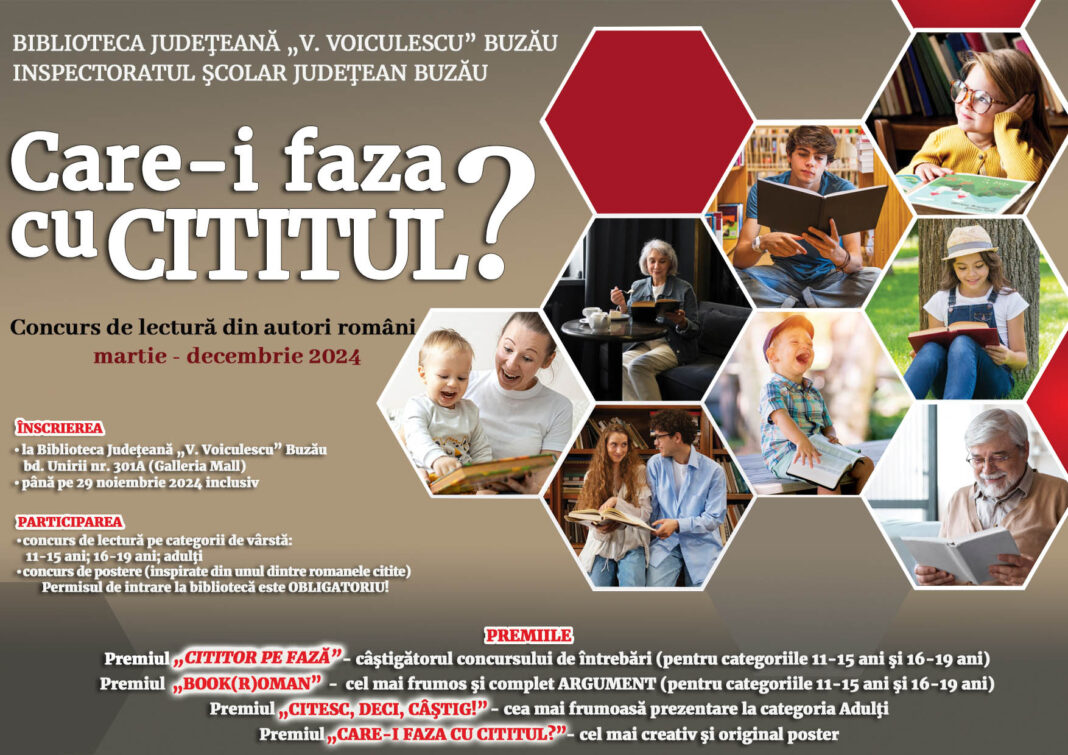 CONCURS | ”Care-i faza cu cititul?”, concurs organizat de Biblioteca Județeană ”Vasile Voiculescu” CONCURS | ”Care-i faza cu cititul?”, concurs organizat de Biblioteca Județeană ”Vasile Voiculescu”