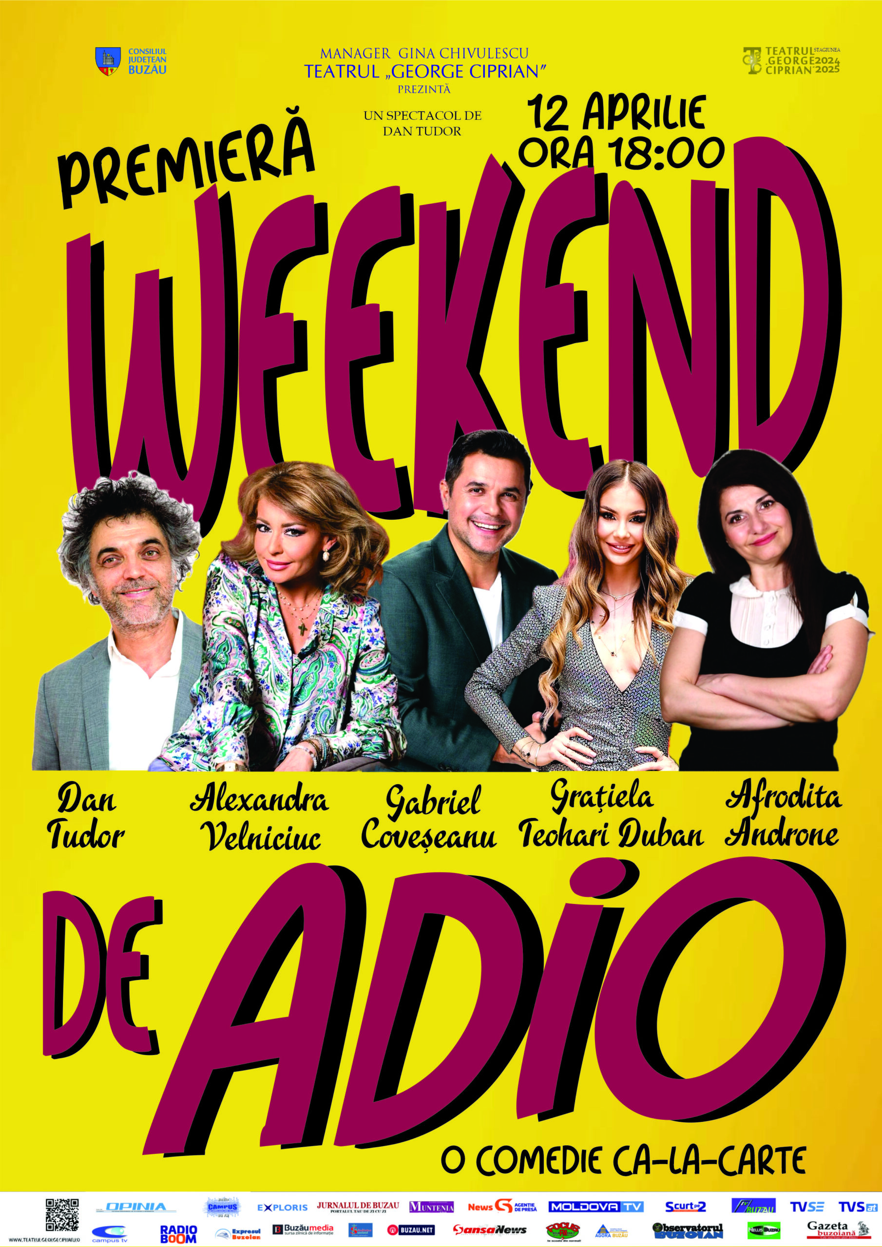 Premieră la Teatrul „George Ciprian”: Comedia „Weekend de adio” promite hohote de râs și actori de calibru