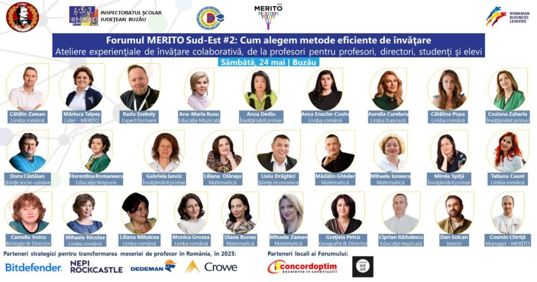 Primul Forum MERITO organizat la Buzău: profesori de elită din toată țara se reunesc pentru un schimb de bune practici Primul Forum MERITO organizat la Buzău: profesori de elită din toată țara se reunesc pentru un schimb de bune practici