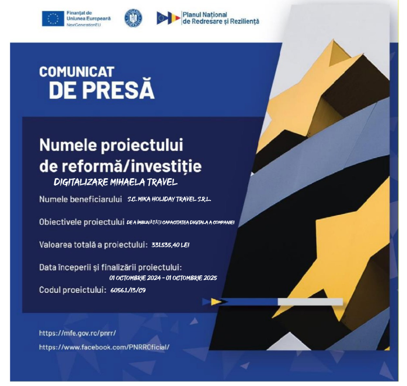 COMUNICAT DE PRESĂ | „PNRR: Fonduri pentru România modernă și reformată!” COMUNICAT DE PRESĂ | „PNRR: Fonduri pentru România modernă și reformată!”