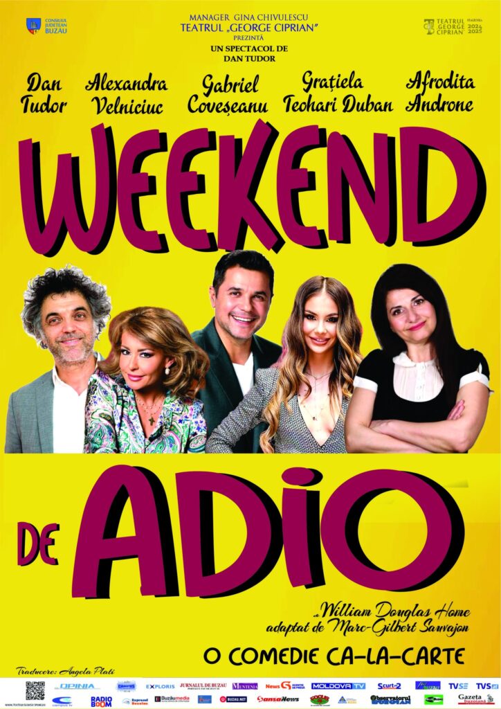 Teatrul „George Ciprian” prezintă comedia „Weekend de Adio” pe 8 decembrie