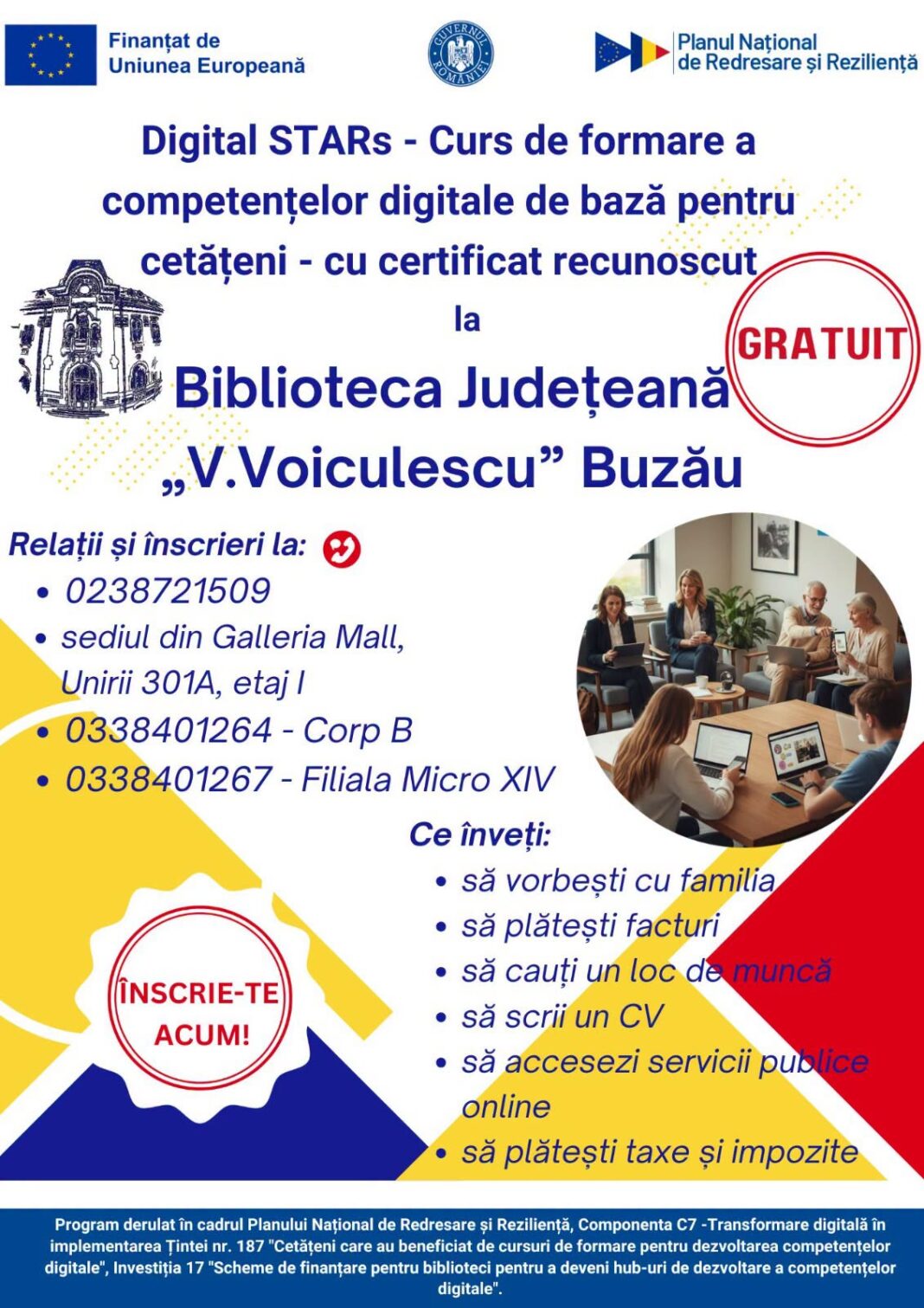 Biblioteca Județeană Buzău îi invită pe buzoieni să se înscrie la cursurile gratuite DIGITAL STARs. Termenul limită este 30 iunie Biblioteca Județeană Buzău îi invită pe buzoieni să se înscrie la cursurile gratuite DIGITAL STARs. Termenul limită este 30 iunie
